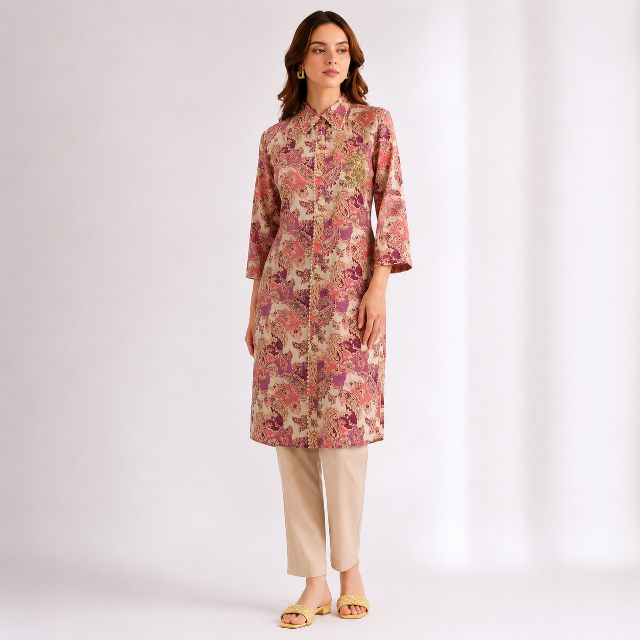 Vintage Paisley Print Shirt Dress